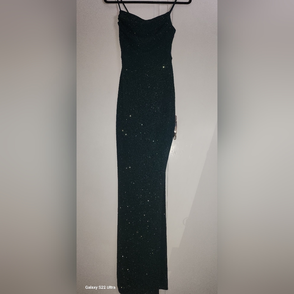 Windsor Green Spakle Long Dress With High Slit